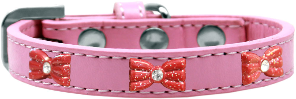Red Glitter Bow Widget Dog Collar Light Pink Size 10